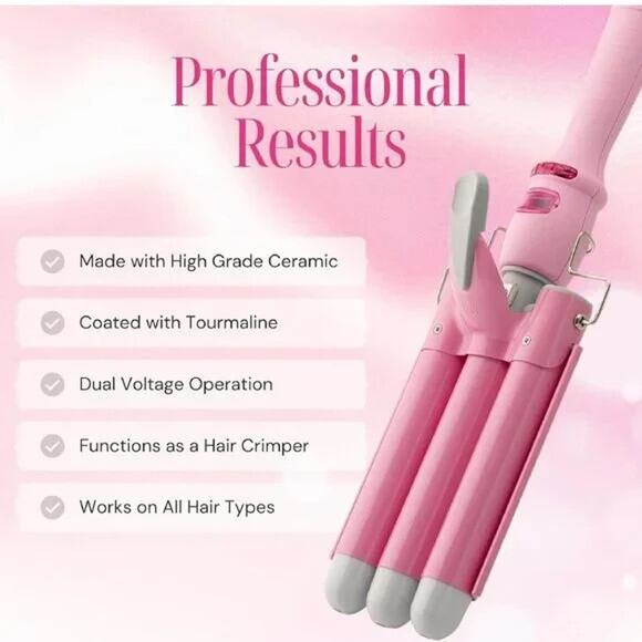 Three Barrel Curling Iron Wand Hair Waver with LCD Temperature Display - 1 In... - Picture 3 of 5